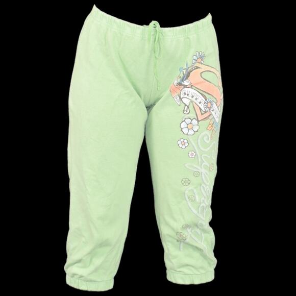 Vintage Supergirl Sweatpants Green Cropped Tattoo Capri Pants Joggers Y2K Small - Picture 10 of 16